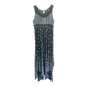 Billa Navy Blue Bohemian Crochet Lace Print Maxi Dress Large